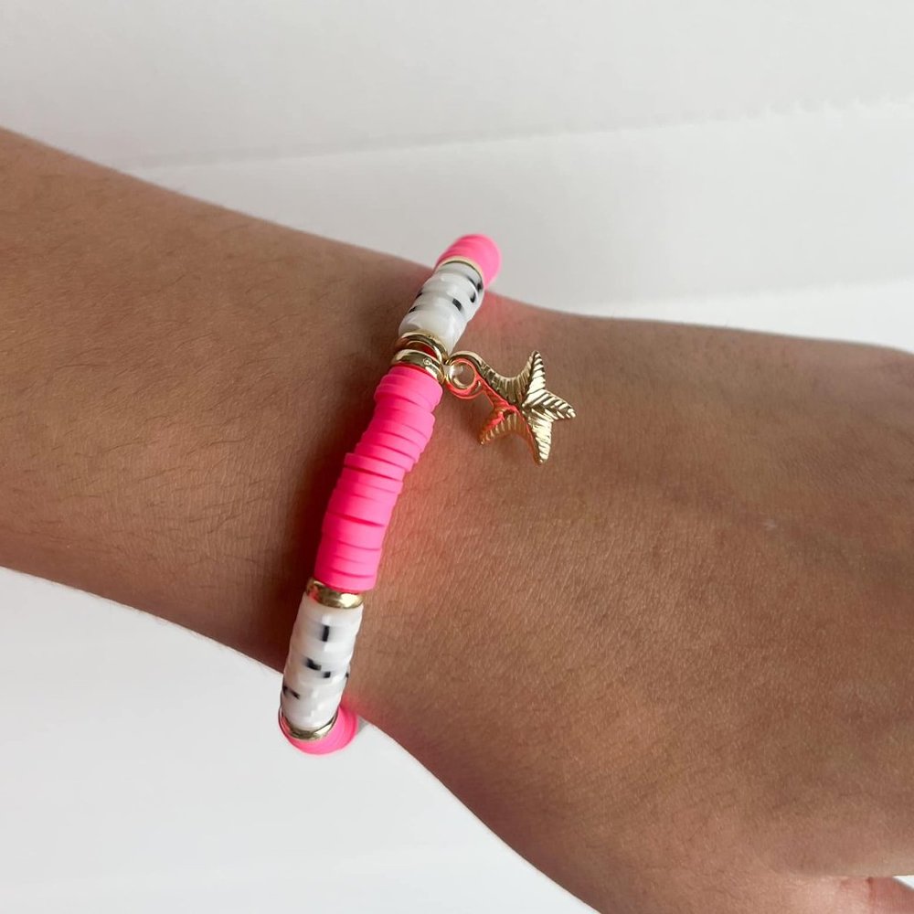 Pink and White Boho Beaded Bracelet